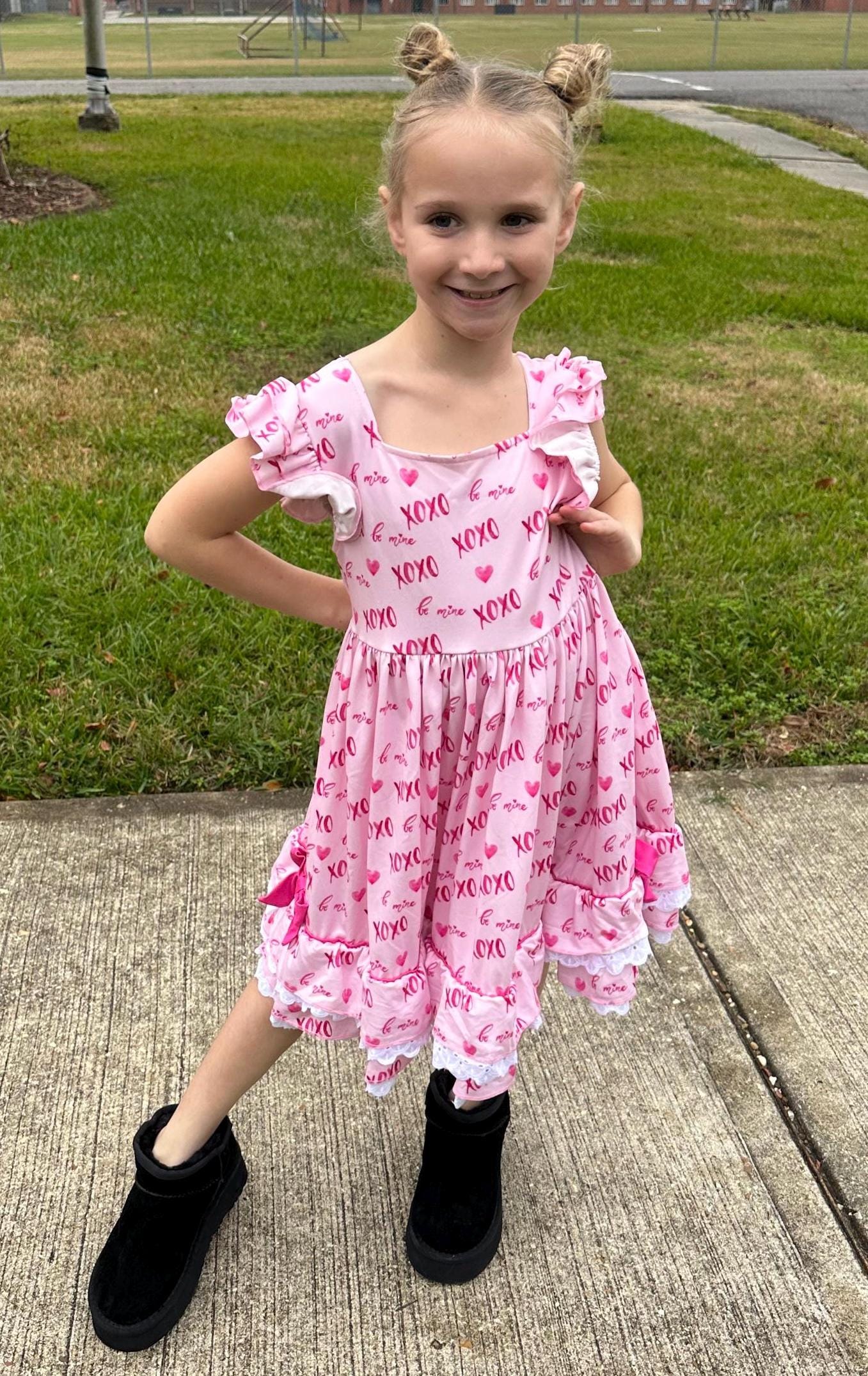 Valentines Day Ruffle and Lace Twirl Dress