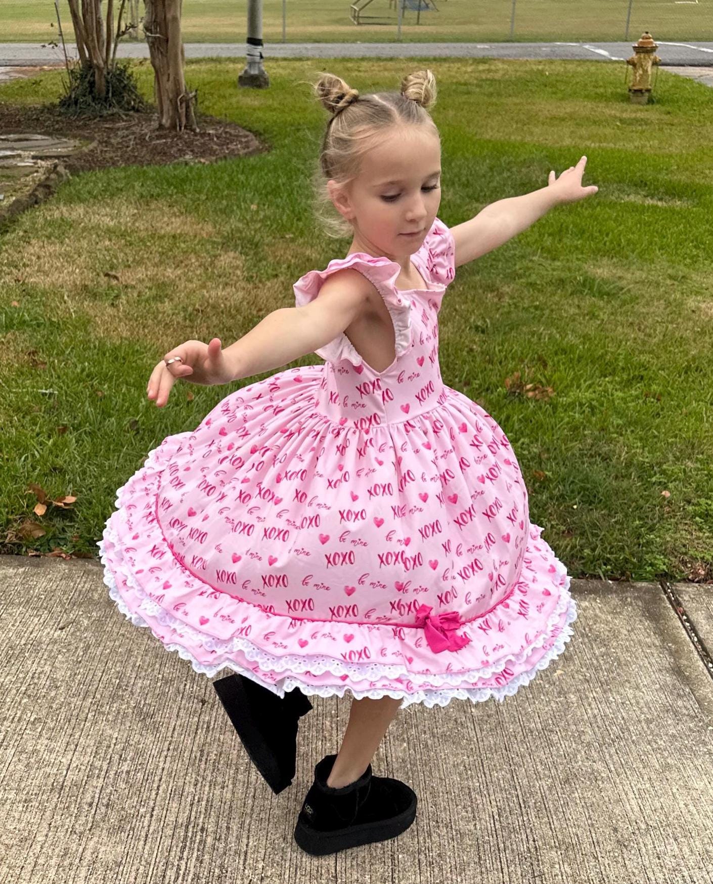 Valentines Day Ruffle and Lace Twirl Dress