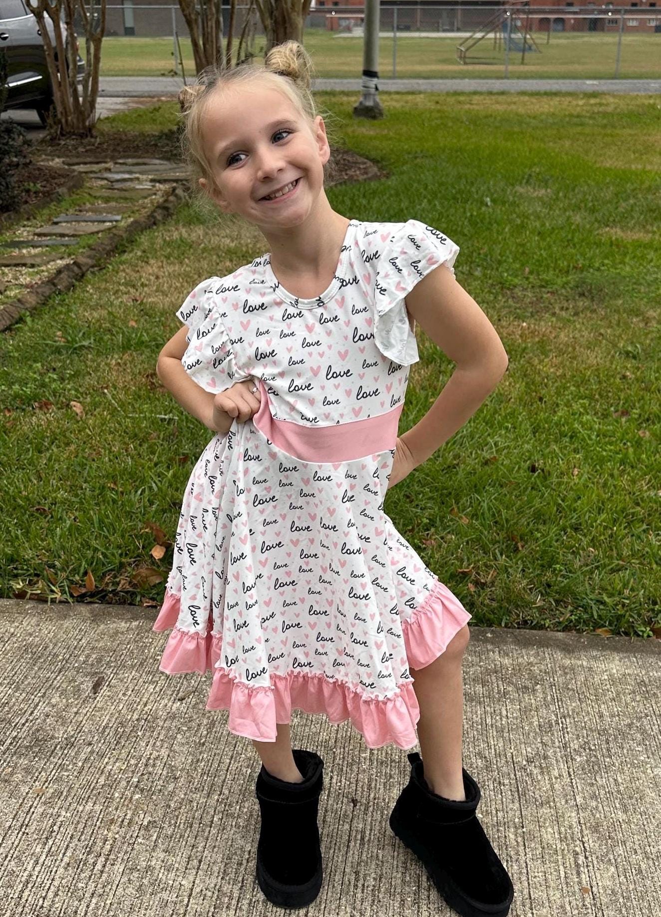 Valentines Day Bow Back Twirl Dress