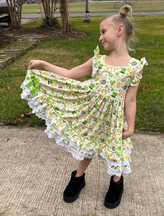 St Pattys Day Ruffle and Lace Twirl Dress