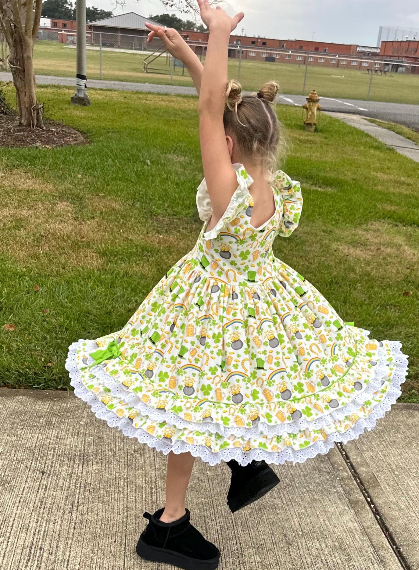 St Pattys Day Ruffle and Lace Twirl Dress