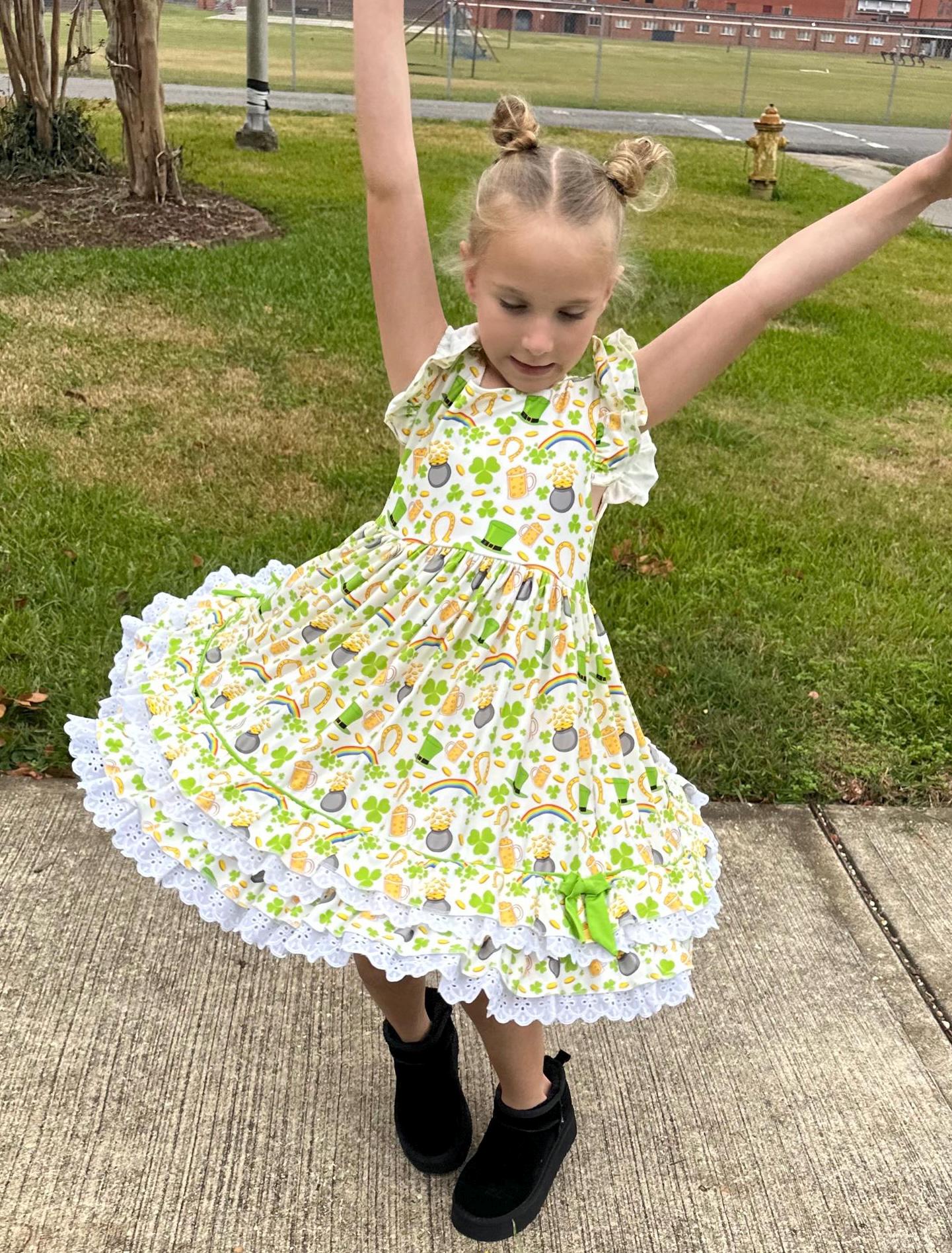St Pattys Day Ruffle and Lace Twirl Dress