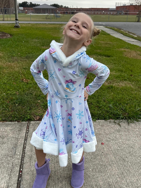 Fuzzy Hooded Ice Skate Twirl Dress