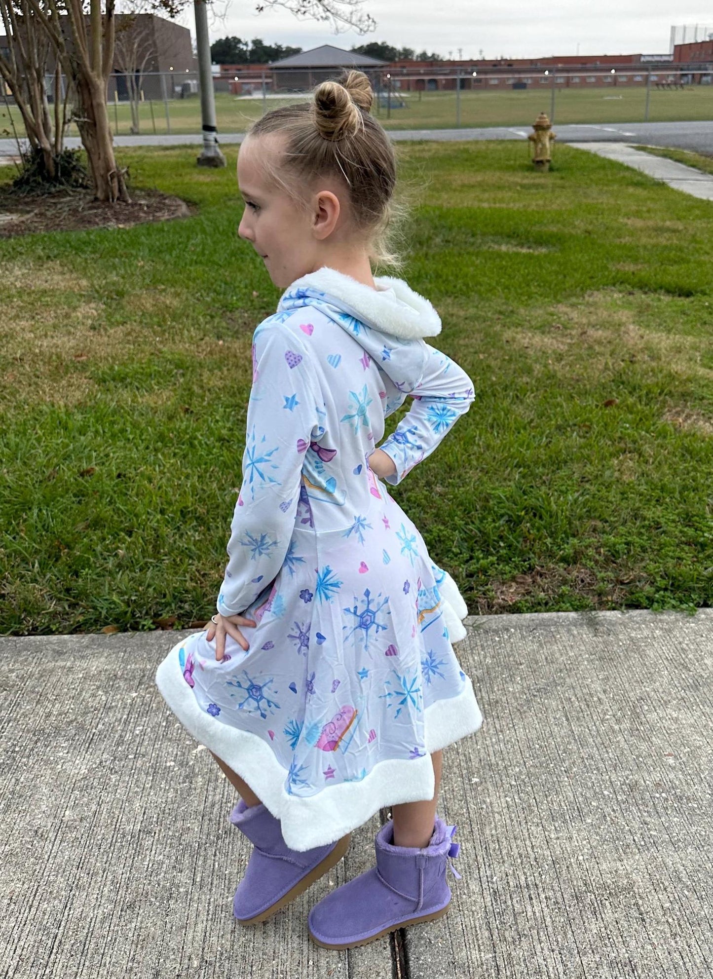 Fuzzy Hooded Ice Skate Twirl Dress