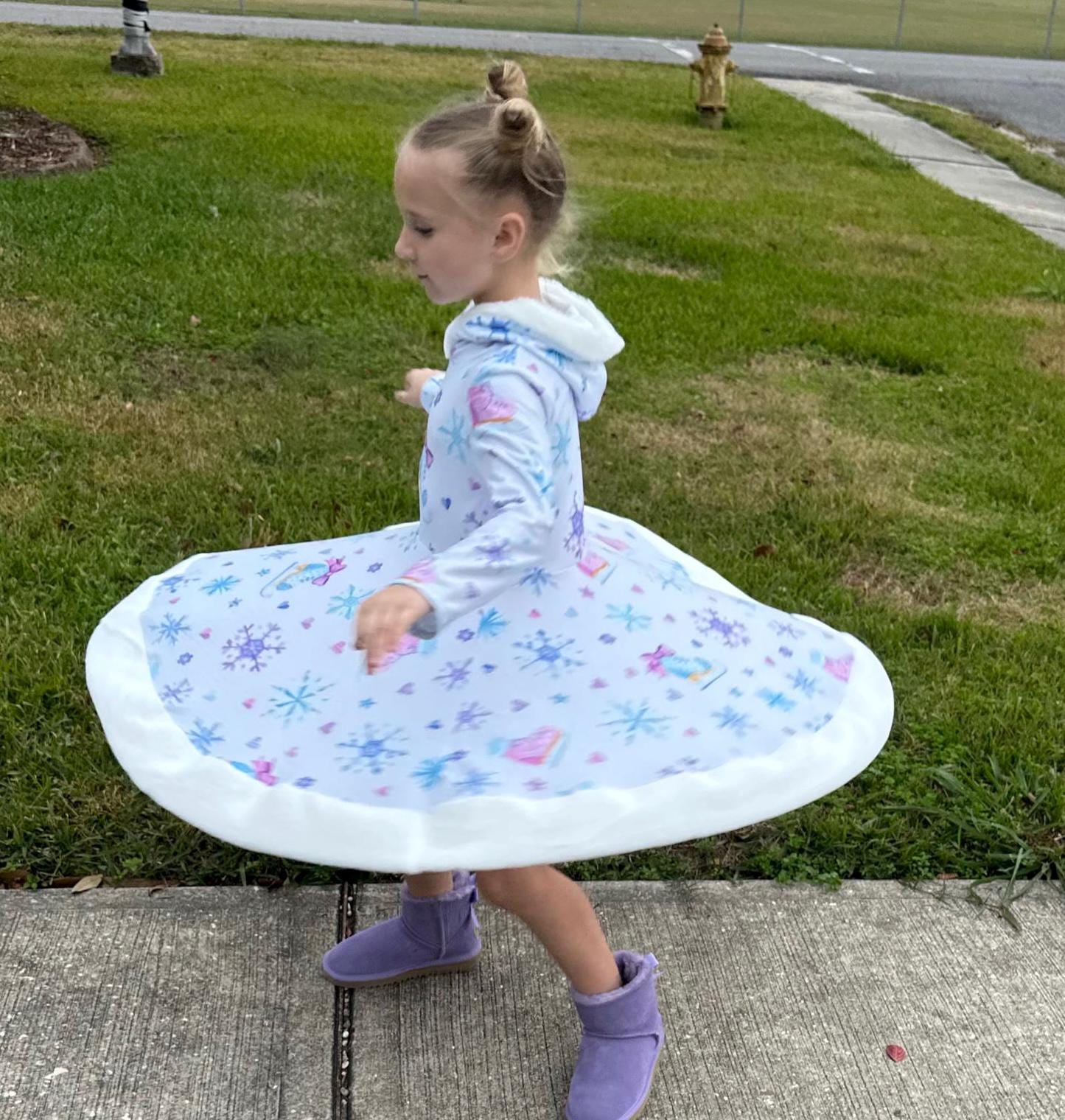 Fuzzy Hooded Ice Skate Twirl Dress