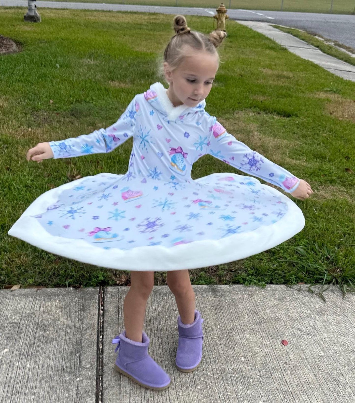 Fuzzy Hooded Ice Skate Twirl Dress