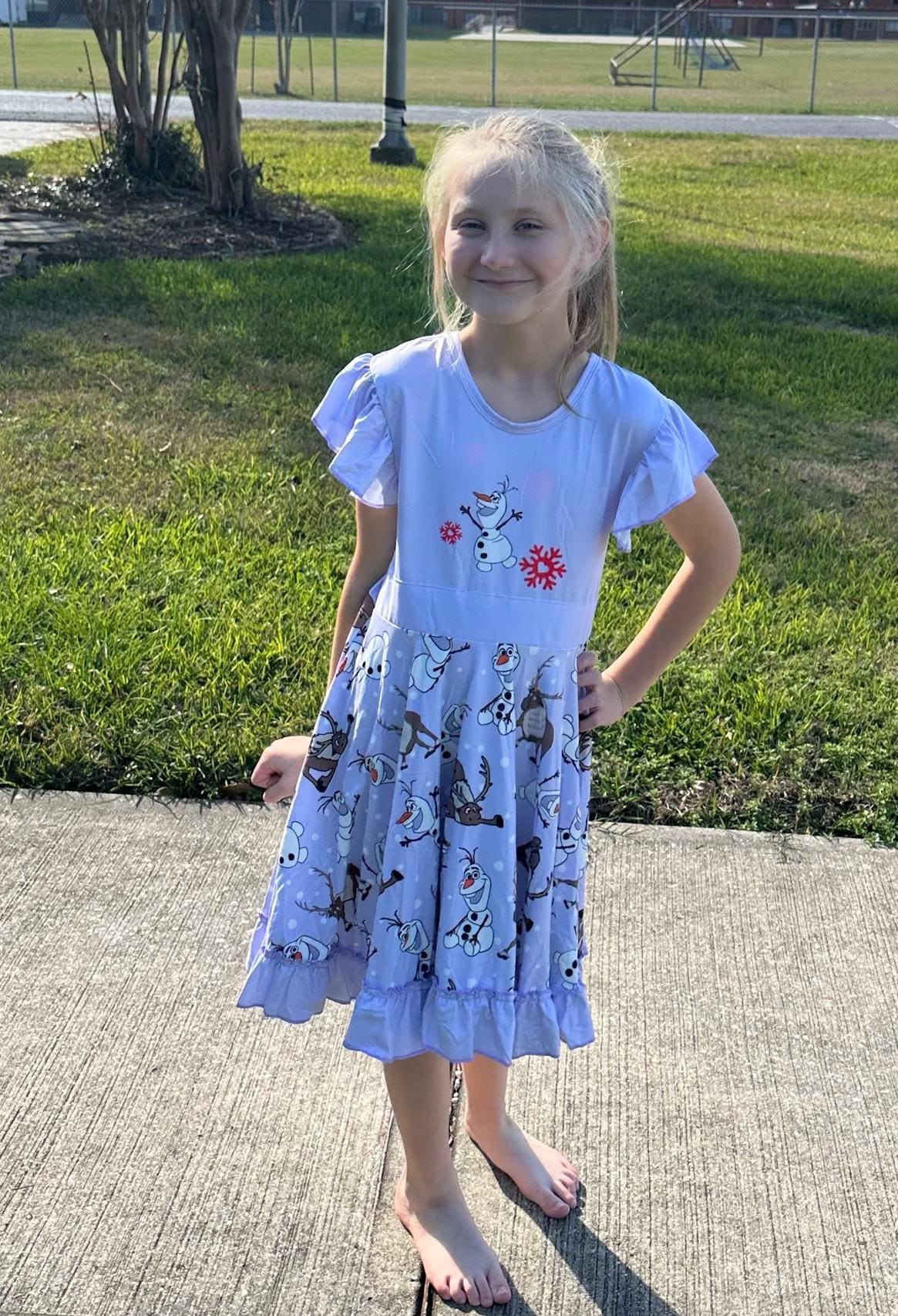 Talking snowman and reindeer Bow Back Twirl Dress
