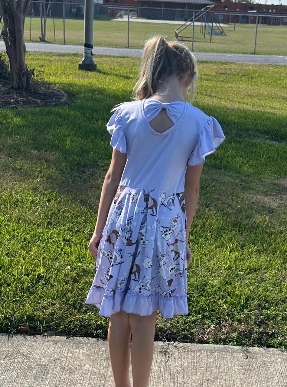 Talking snowman and reindeer Bow Back Twirl Dress