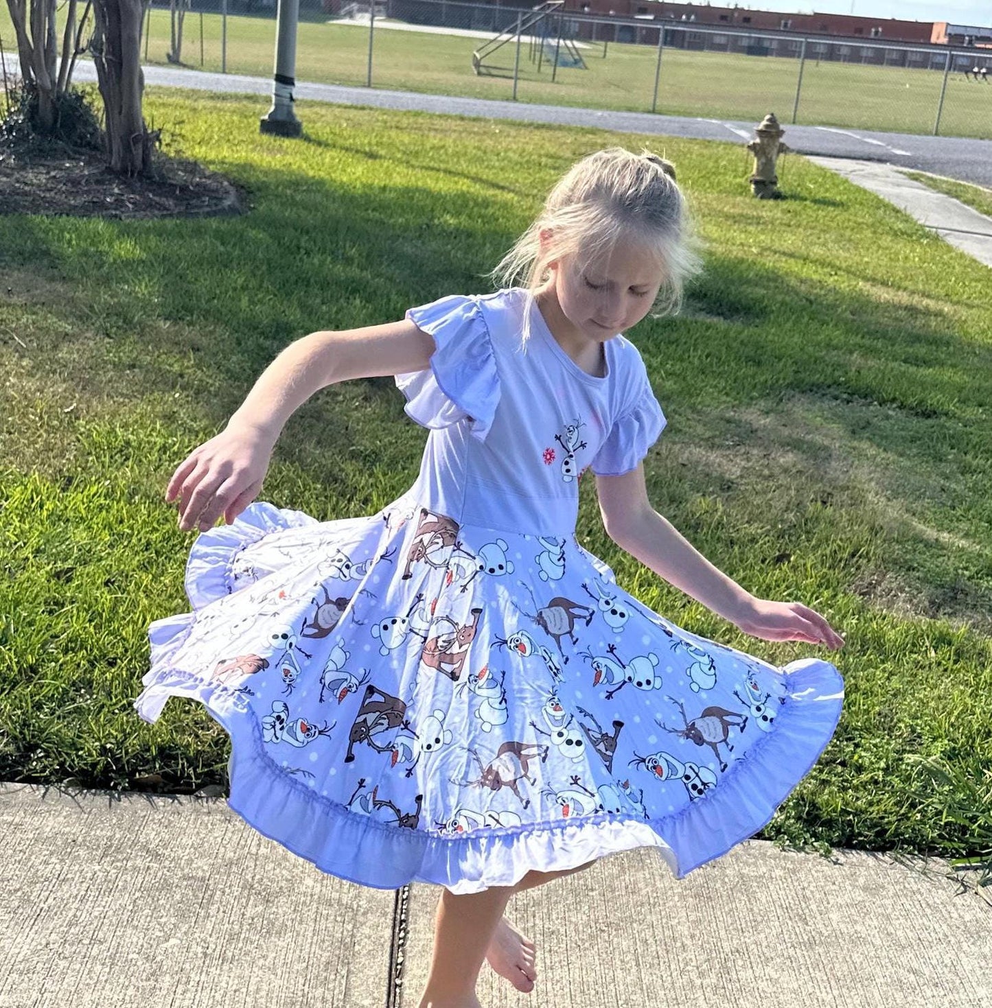 Talking snowman and reindeer Bow Back Twirl Dress