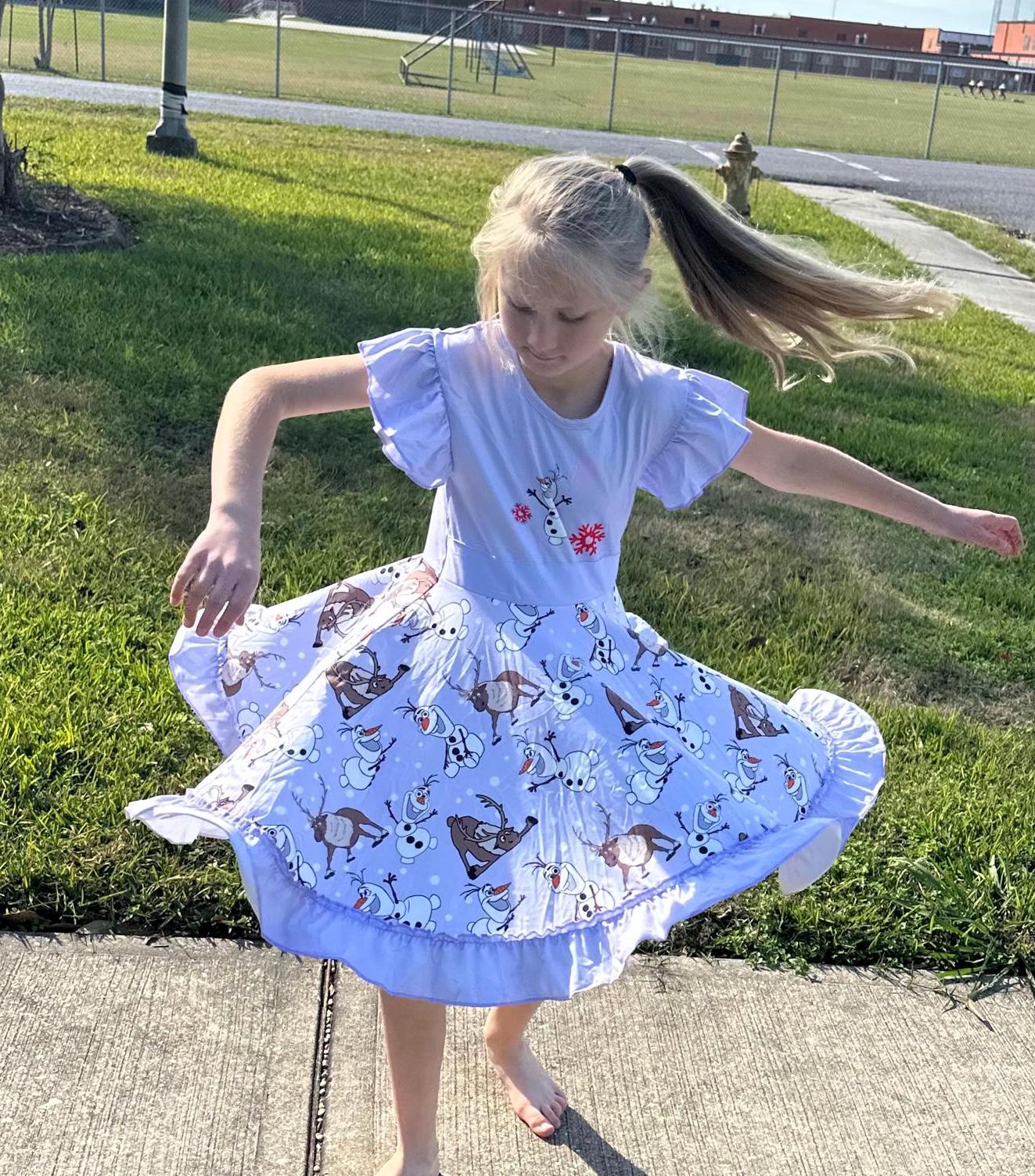 Talking snowman and reindeer Bow Back Twirl Dress