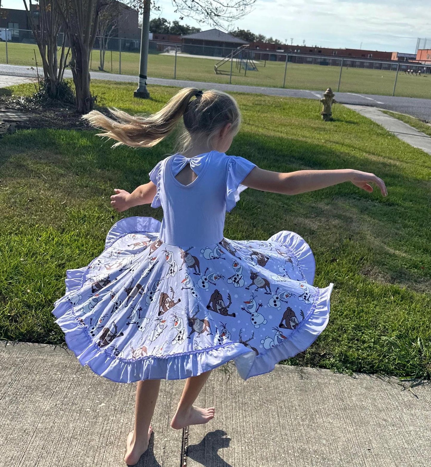 Talking snowman and reindeer Bow Back Twirl Dress