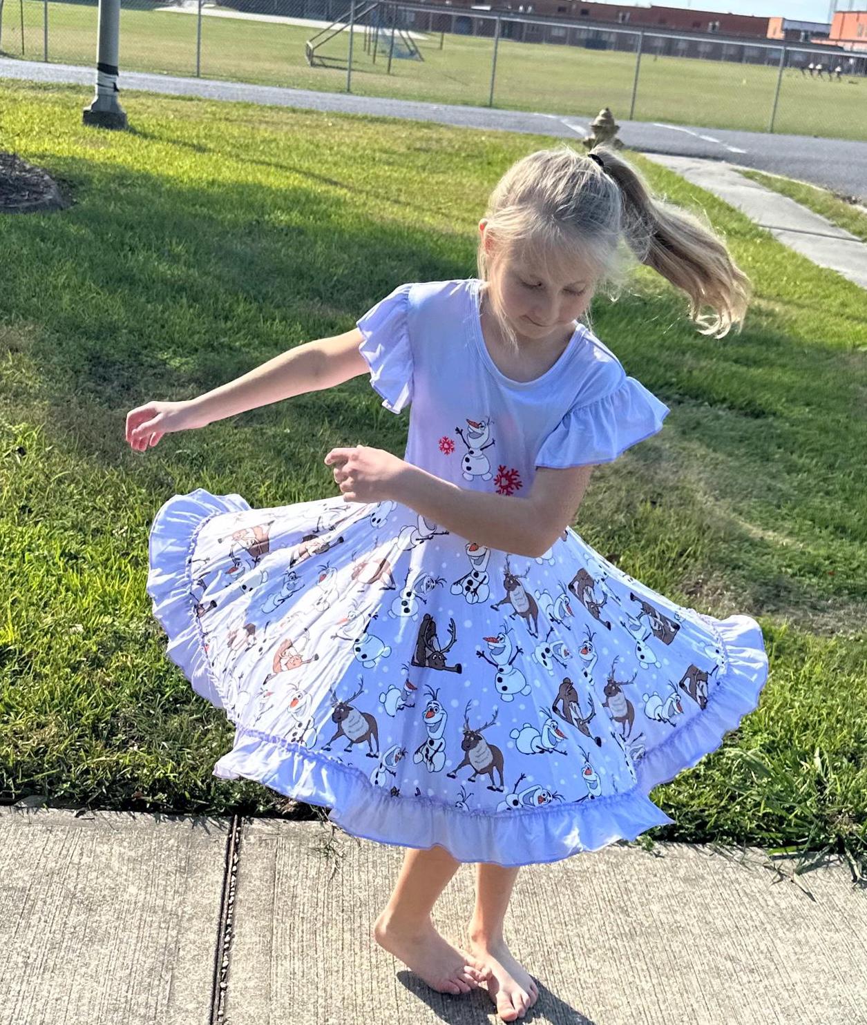 Talking snowman and reindeer Bow Back Twirl Dress