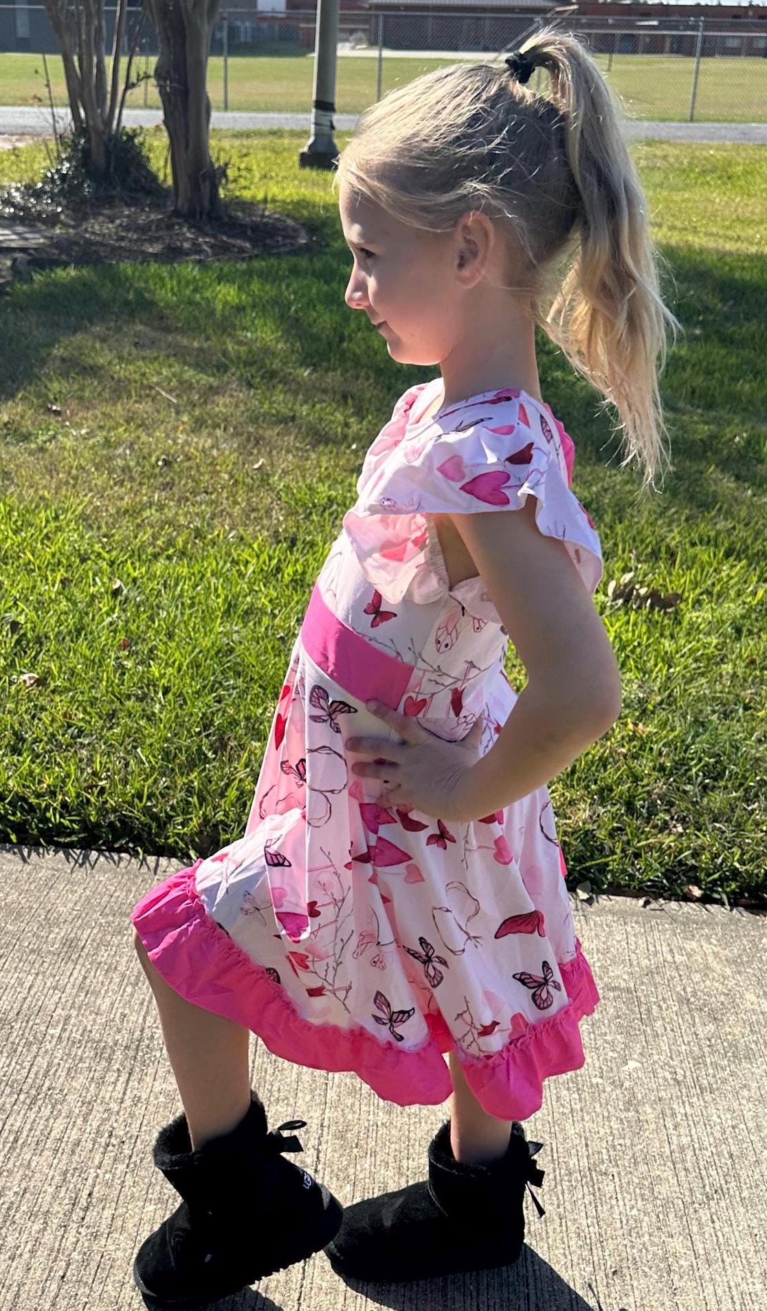 Hearts and Butterlies Bow Back Twirl Dress