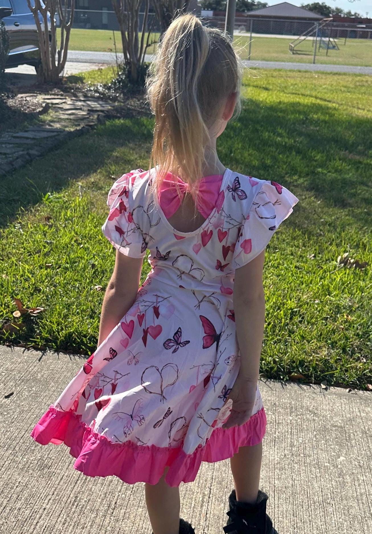 Hearts and Butterlies Bow Back Twirl Dress