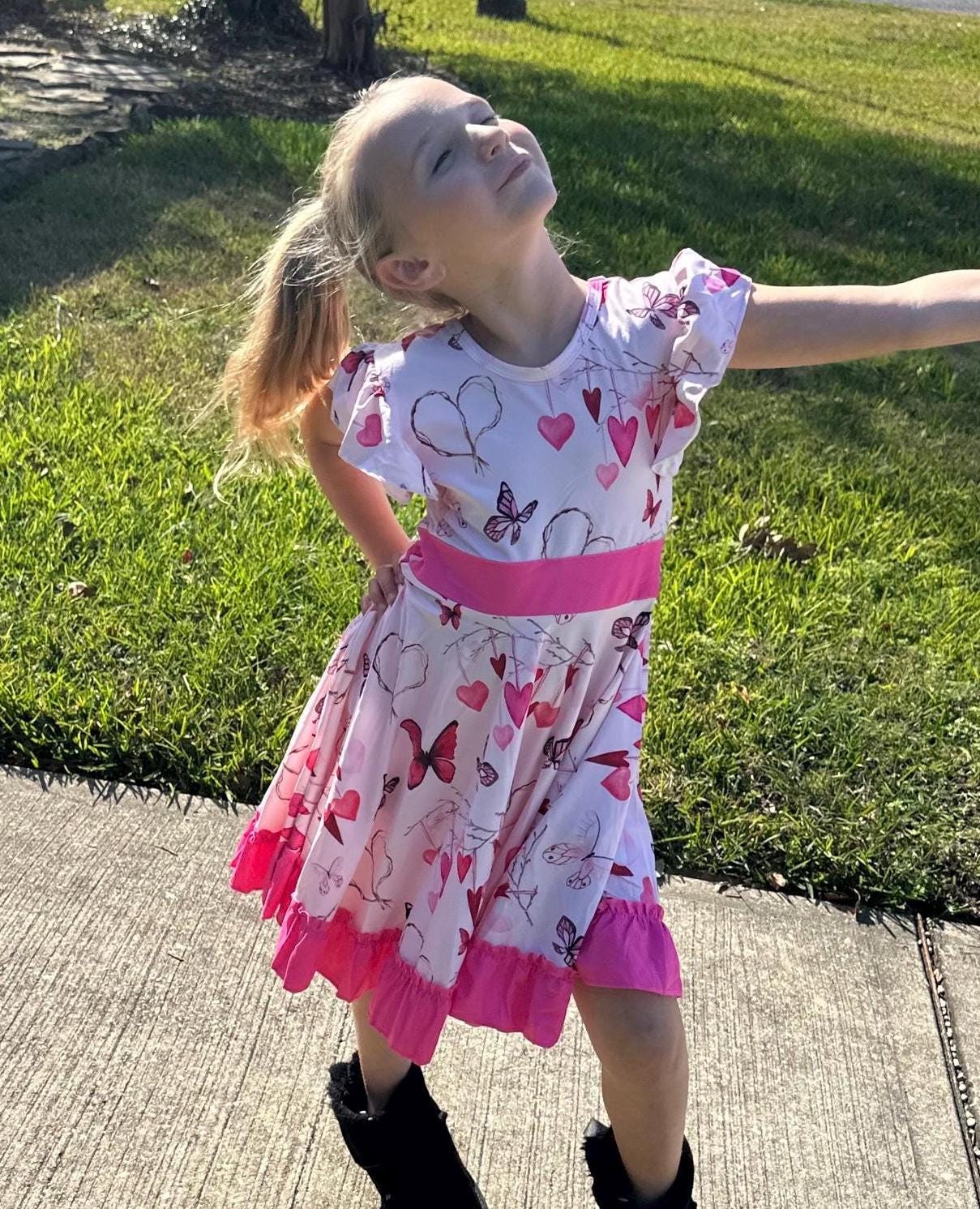 Hearts and Butterlies Bow Back Twirl Dress