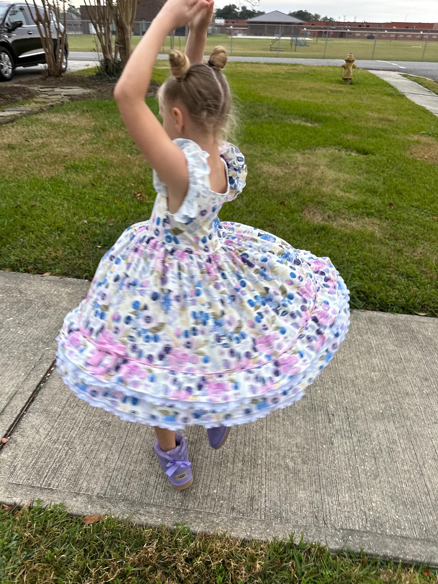 Ruffle and Lace Blueberry Twirl Dress