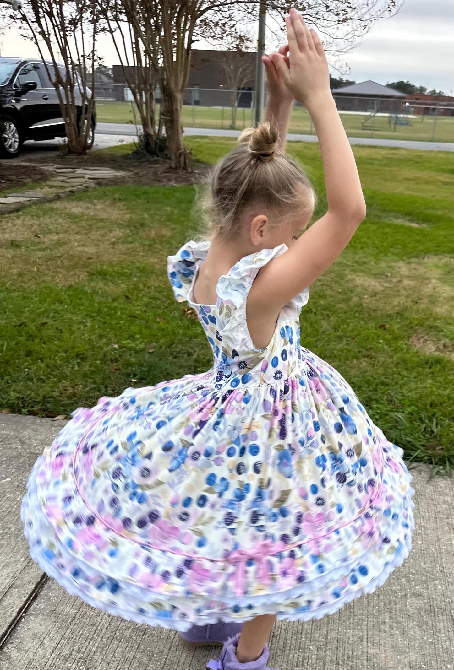 Ruffle and Lace Blueberry Twirl Dress
