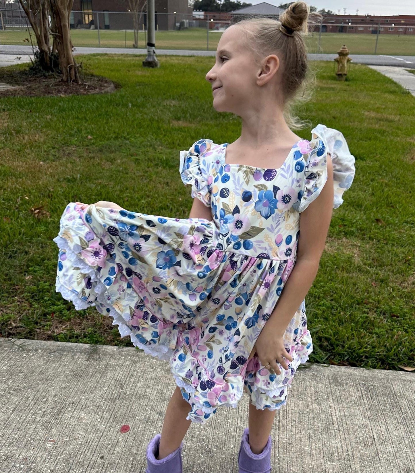 Ruffle and Lace Blueberry Twirl Dress