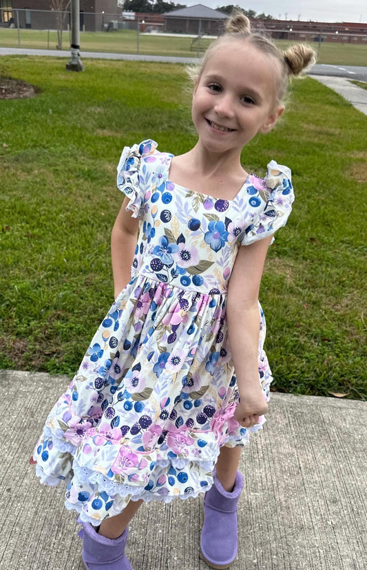 Ruffle and Lace Blueberry Twirl Dress
