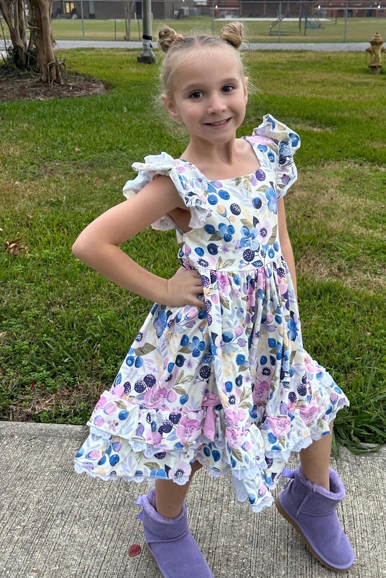 Ruffle and Lace Blueberry Twirl Dress
