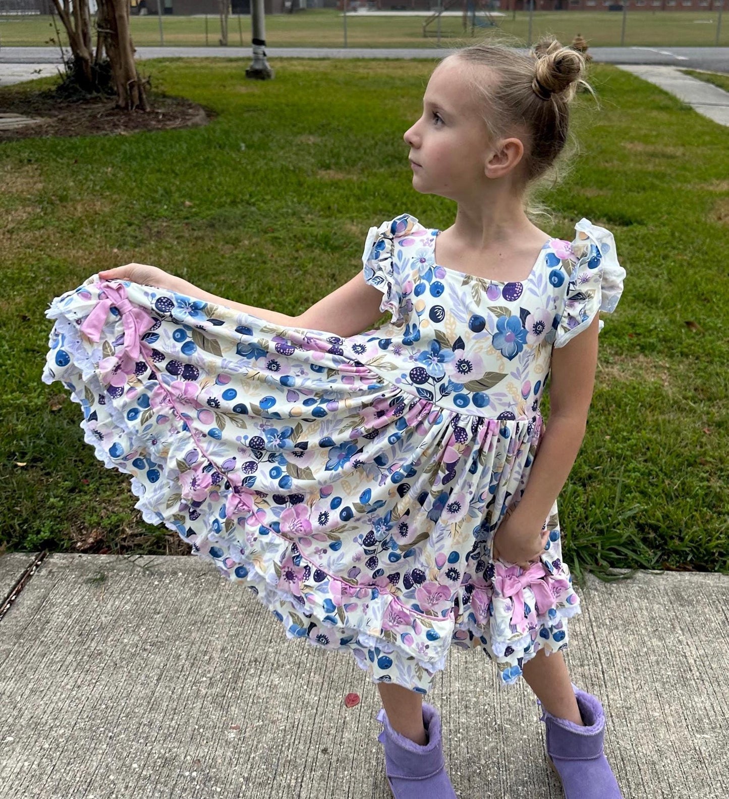 Ruffle and Lace Blueberry Twirl Dress