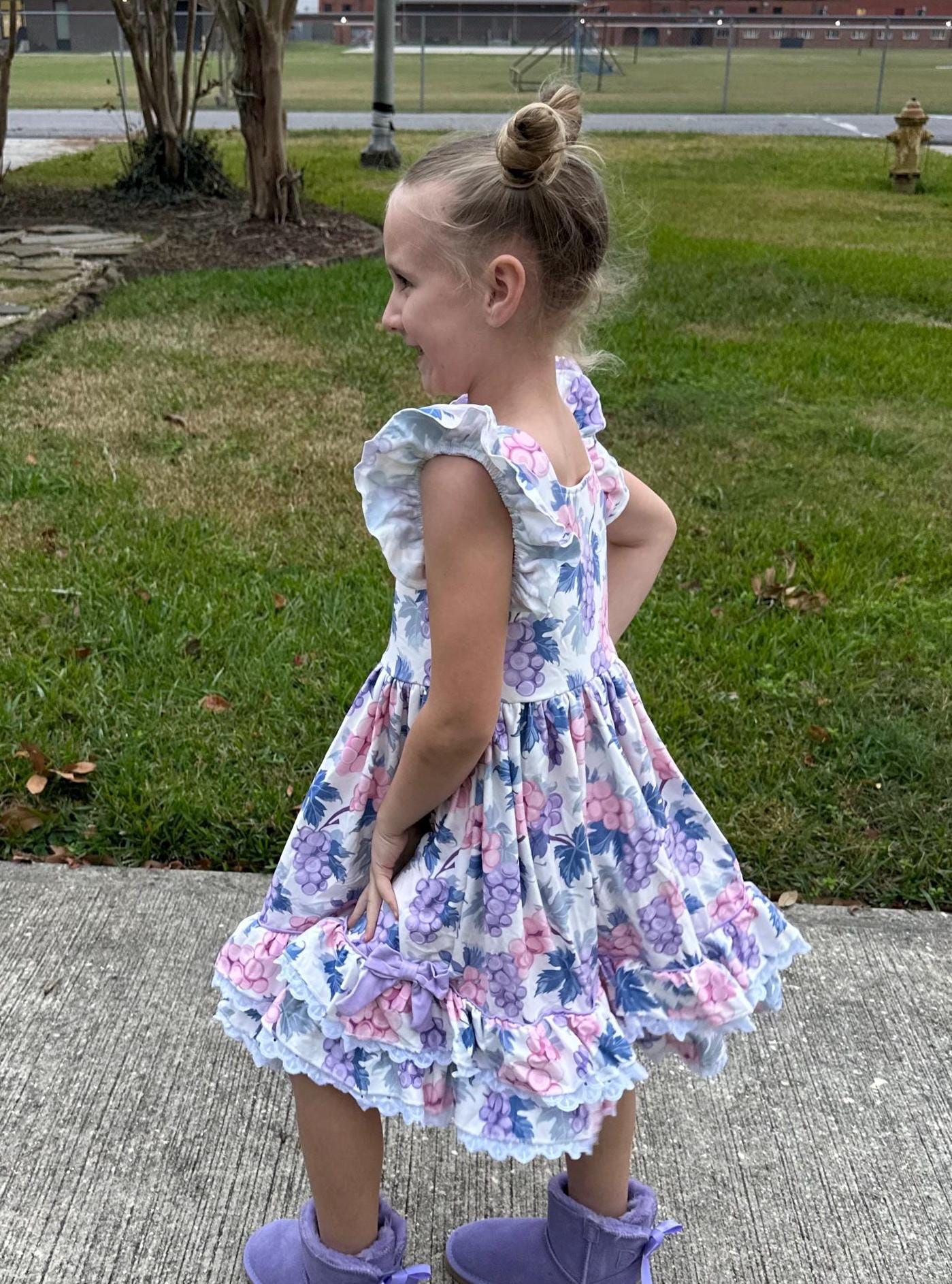 Ruffle and Lace Grape Twirl Dress