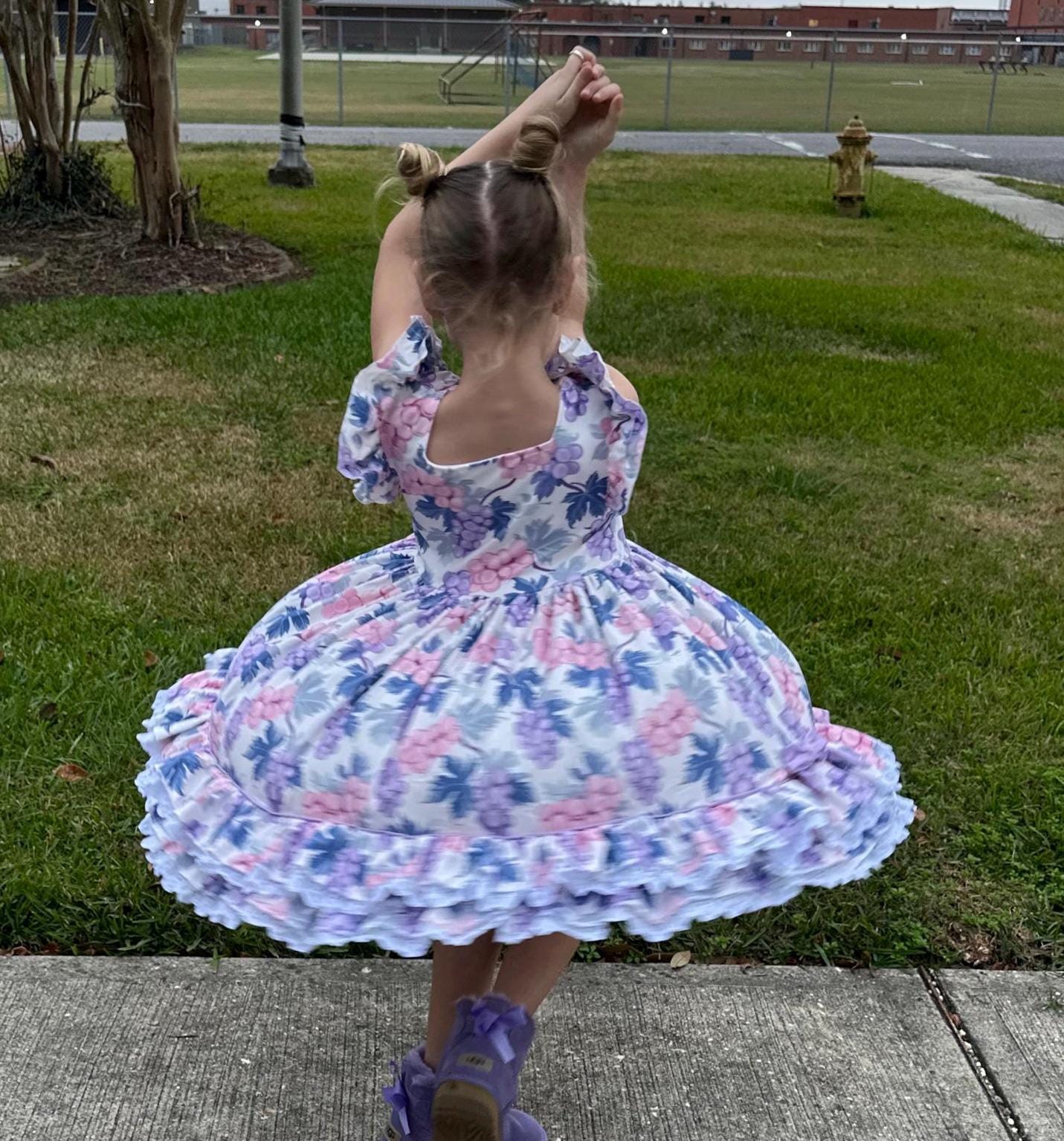 Ruffle and Lace Grape Twirl Dress