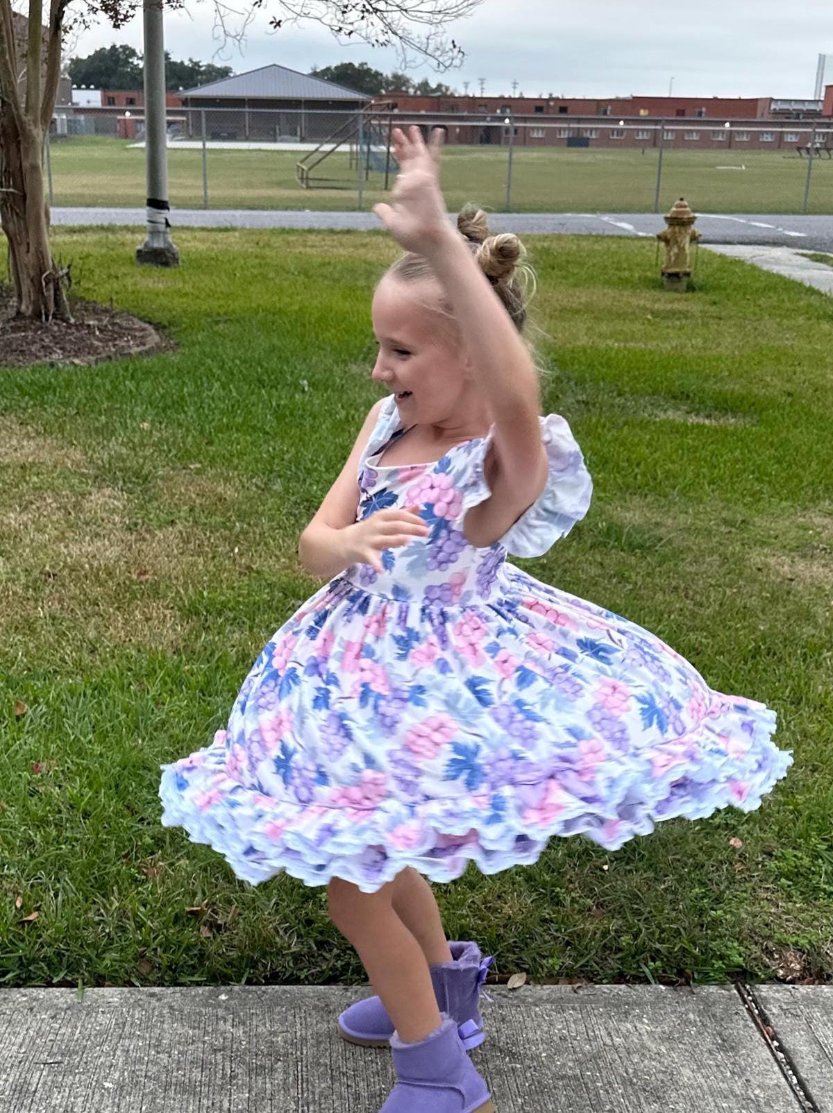 Ruffle and Lace Grape Twirl Dress