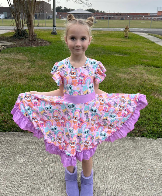 Super Hero Cat Bow Back Twirl Dress