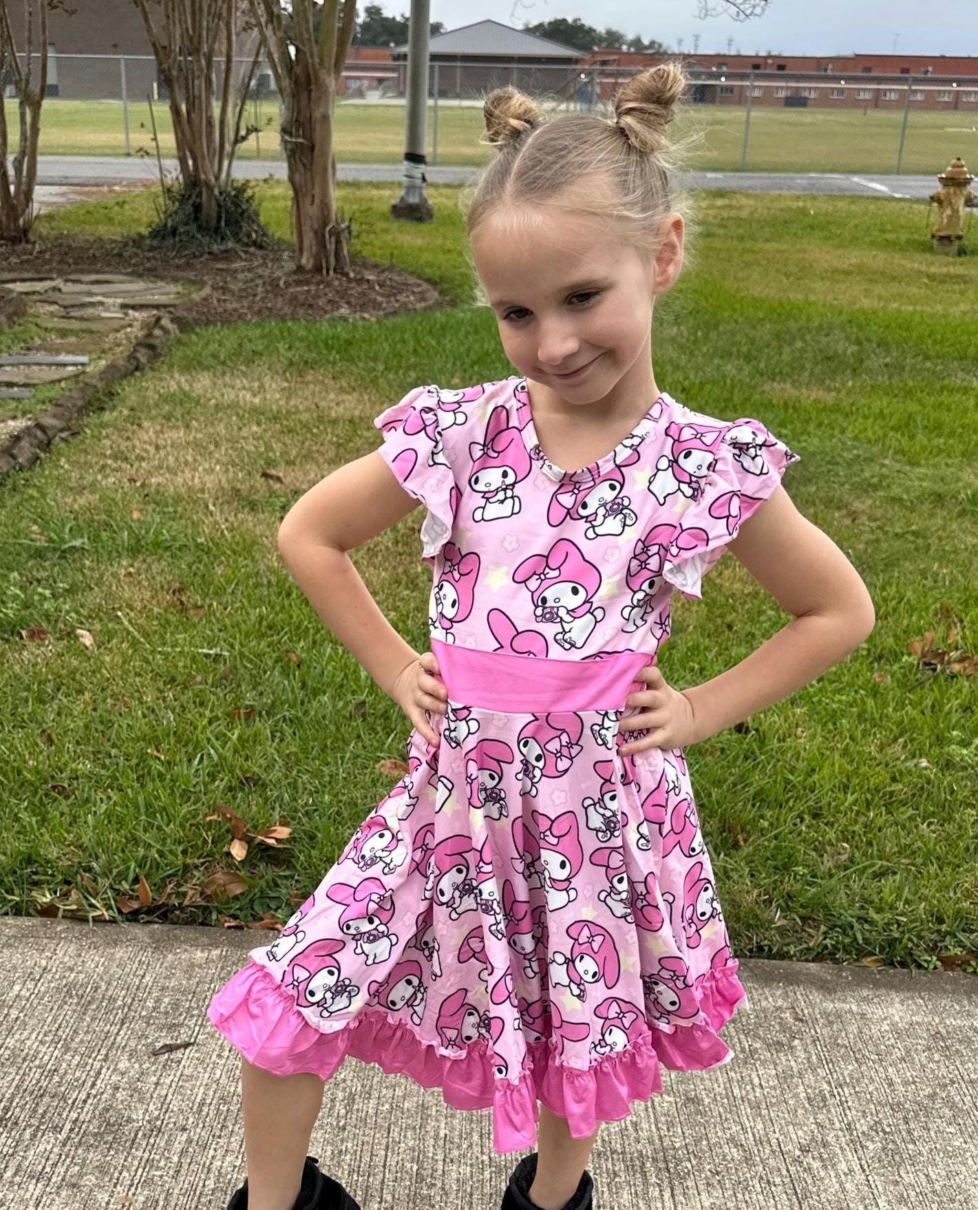 Kawaii Bunny Bow Back Twirl Dress