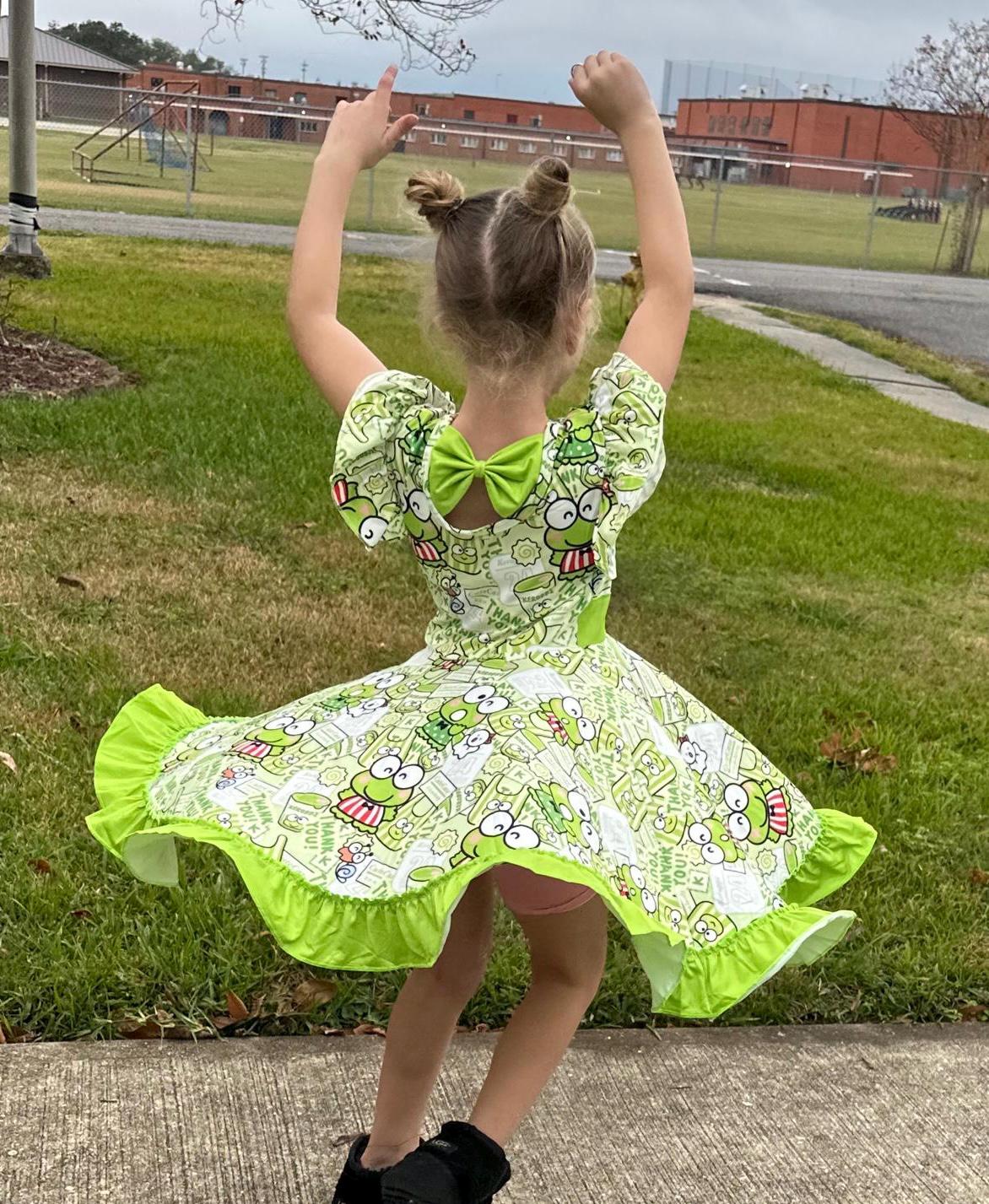 Kawaii Frog Bow Back Twirl Dress