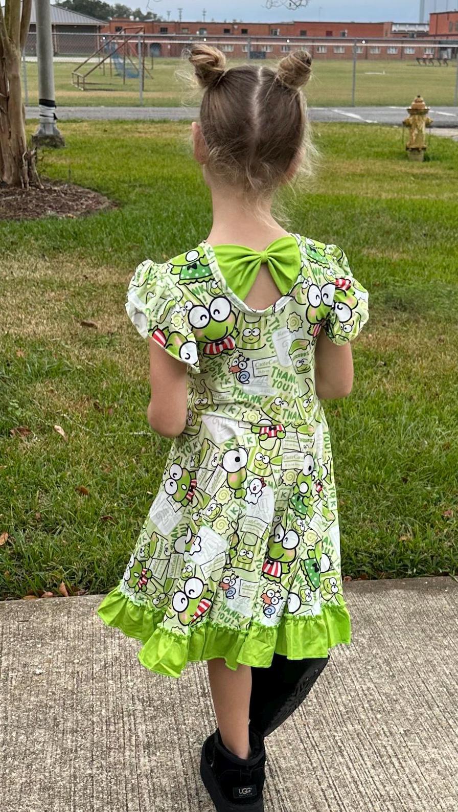 Kawaii Frog Bow Back Twirl Dress