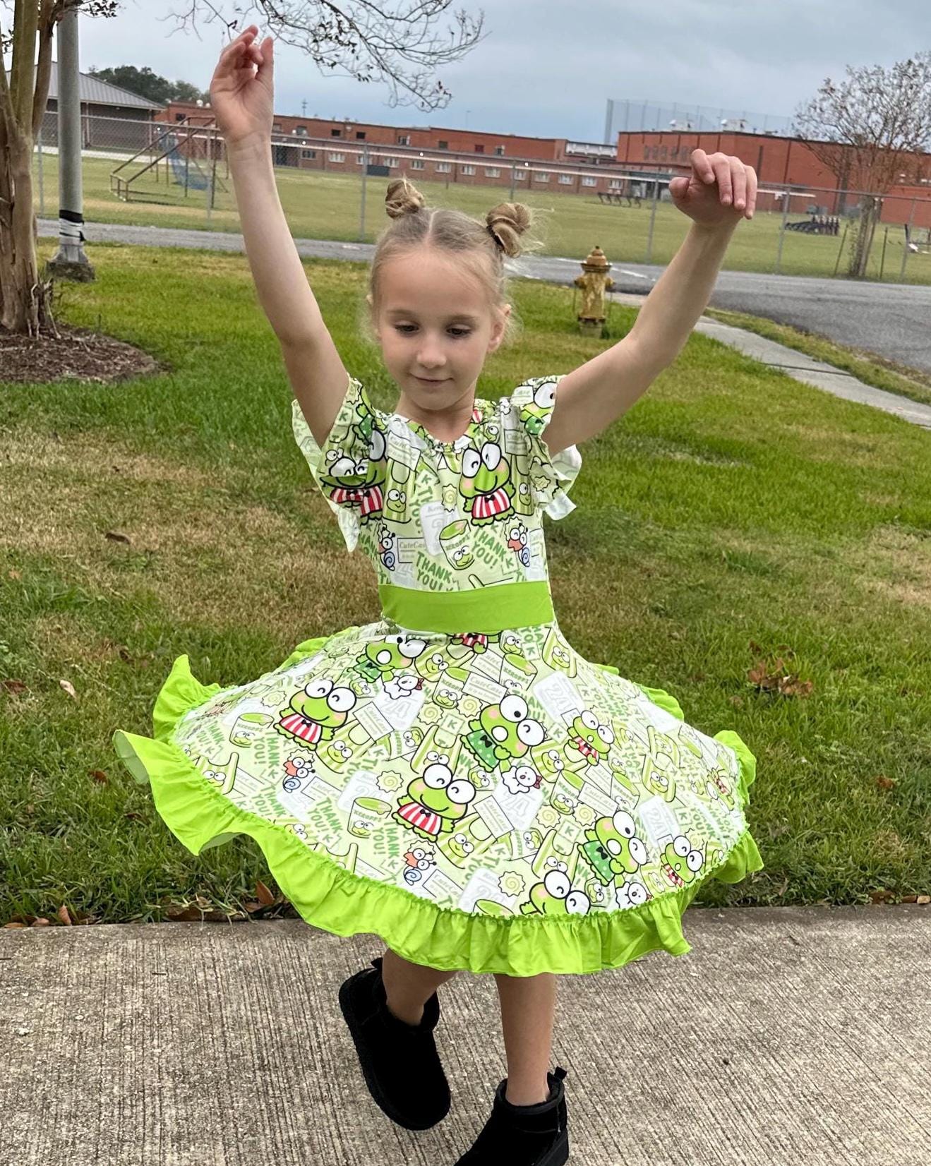 Kawaii Frog Bow Back Twirl Dress