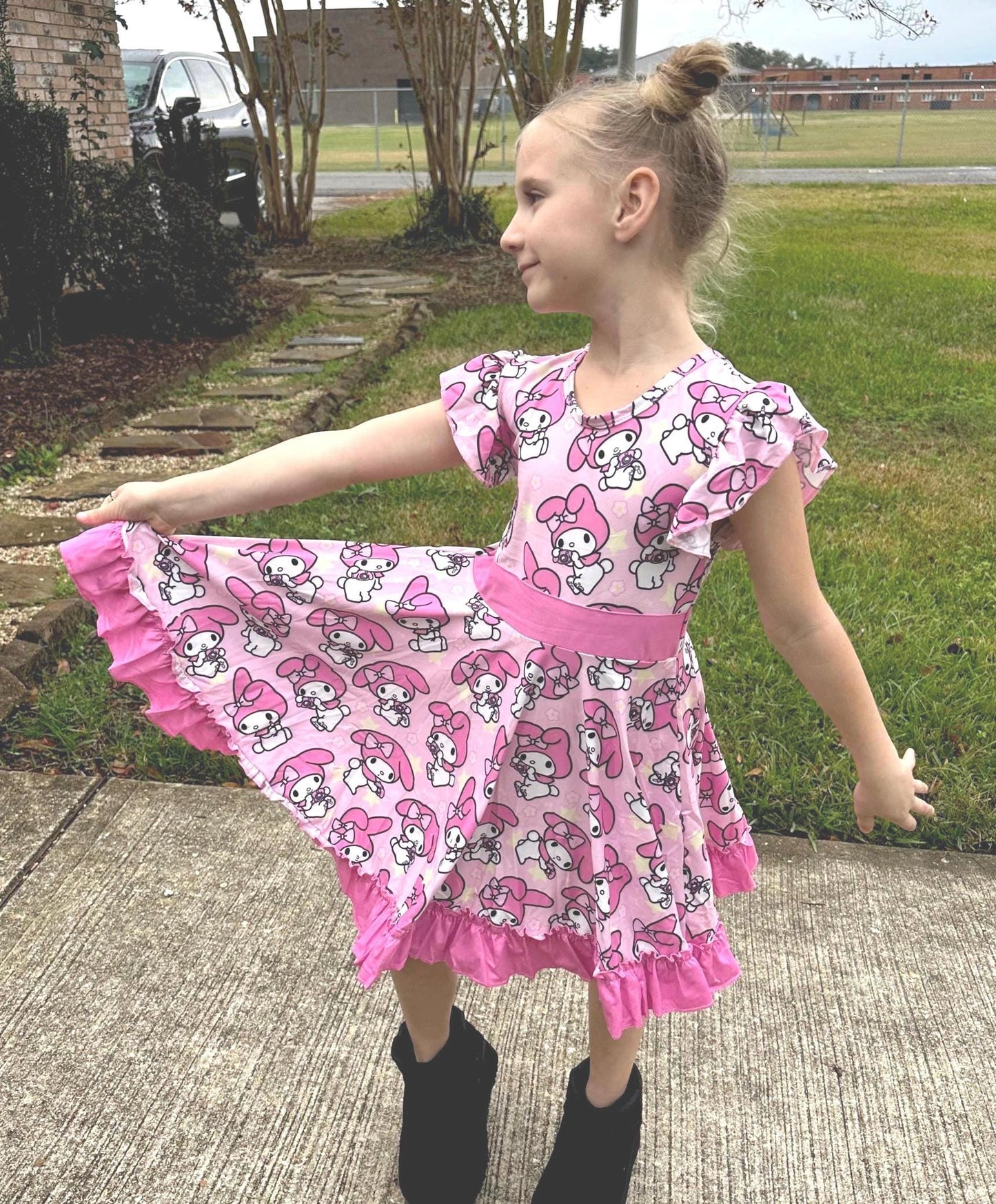 Kawaii Bunny Bow Back Twirl Dress