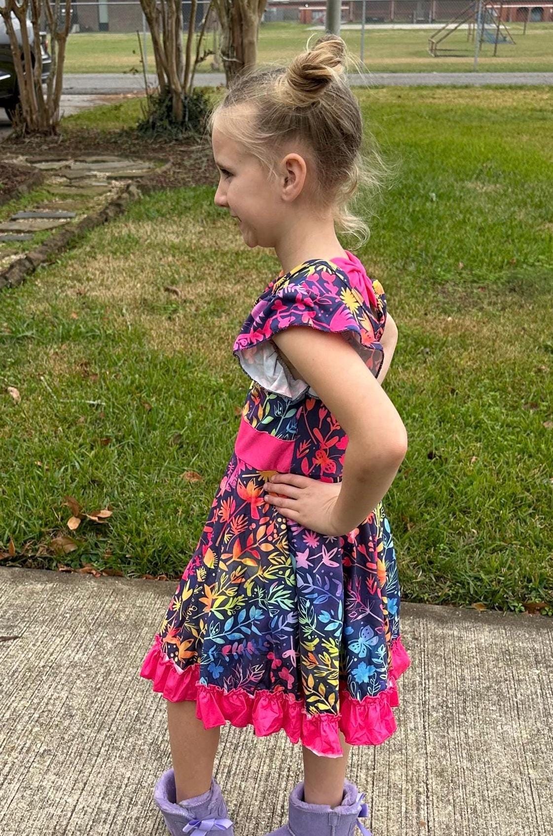 Rainbow Floral Bow Back Twirl Dress