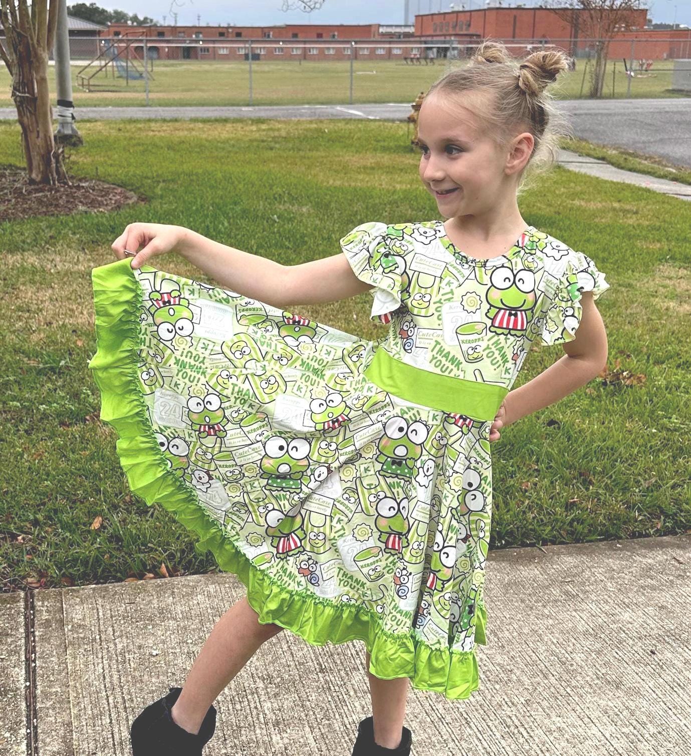 Kawaii Frog Bow Back Twirl Dress