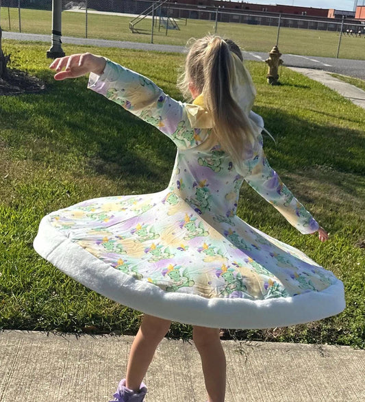 Mardi Gras Fuzzy Hooded Twirl Dress