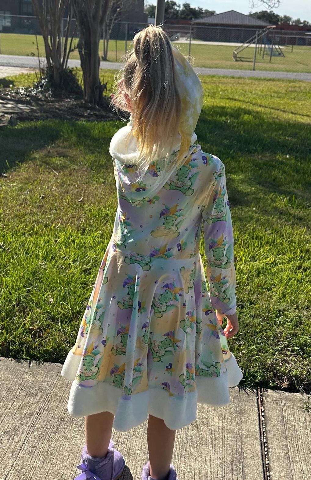 Mardi Gras Fuzzy Hooded Twirl Dress