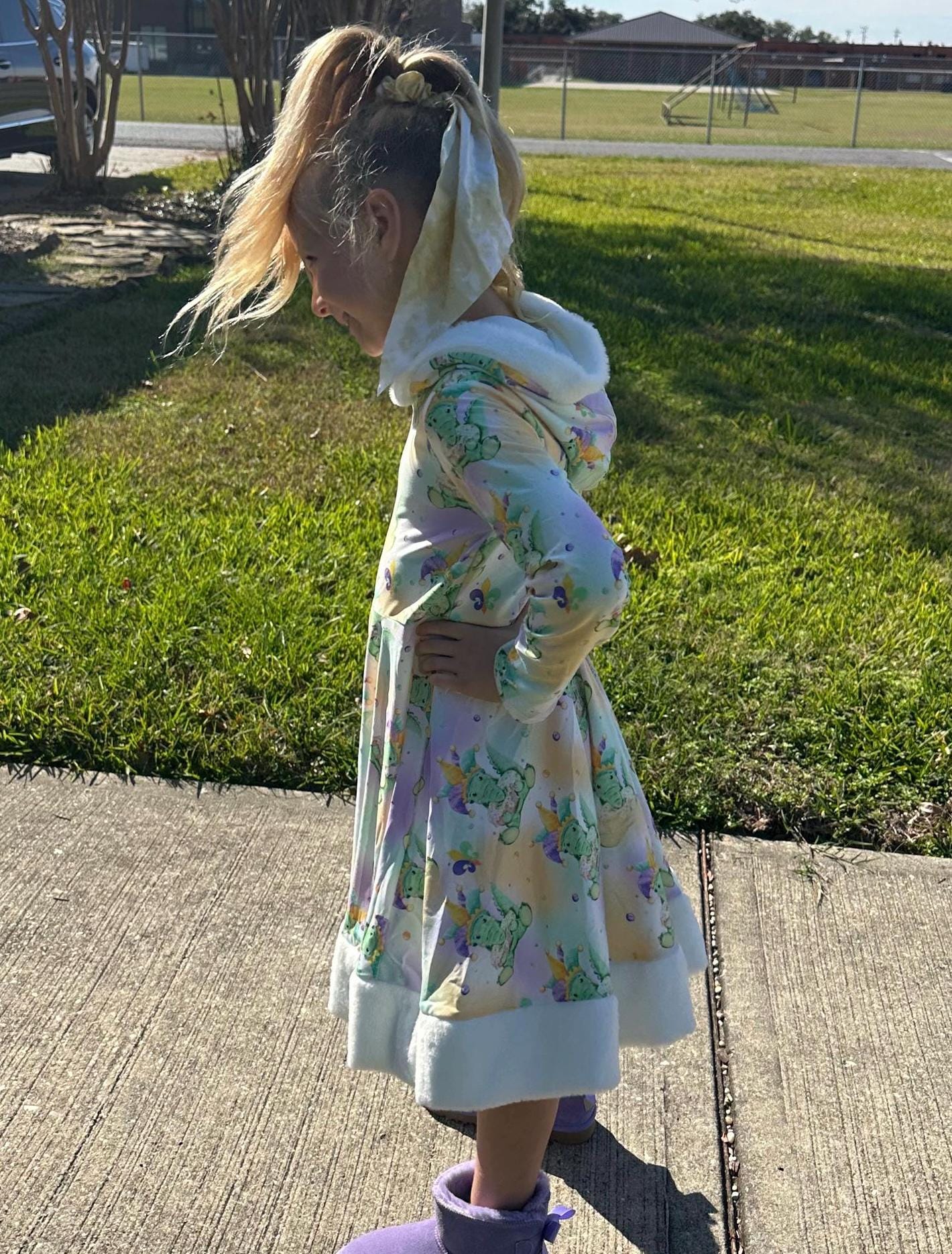 Mardi Gras Fuzzy Hooded Twirl Dress