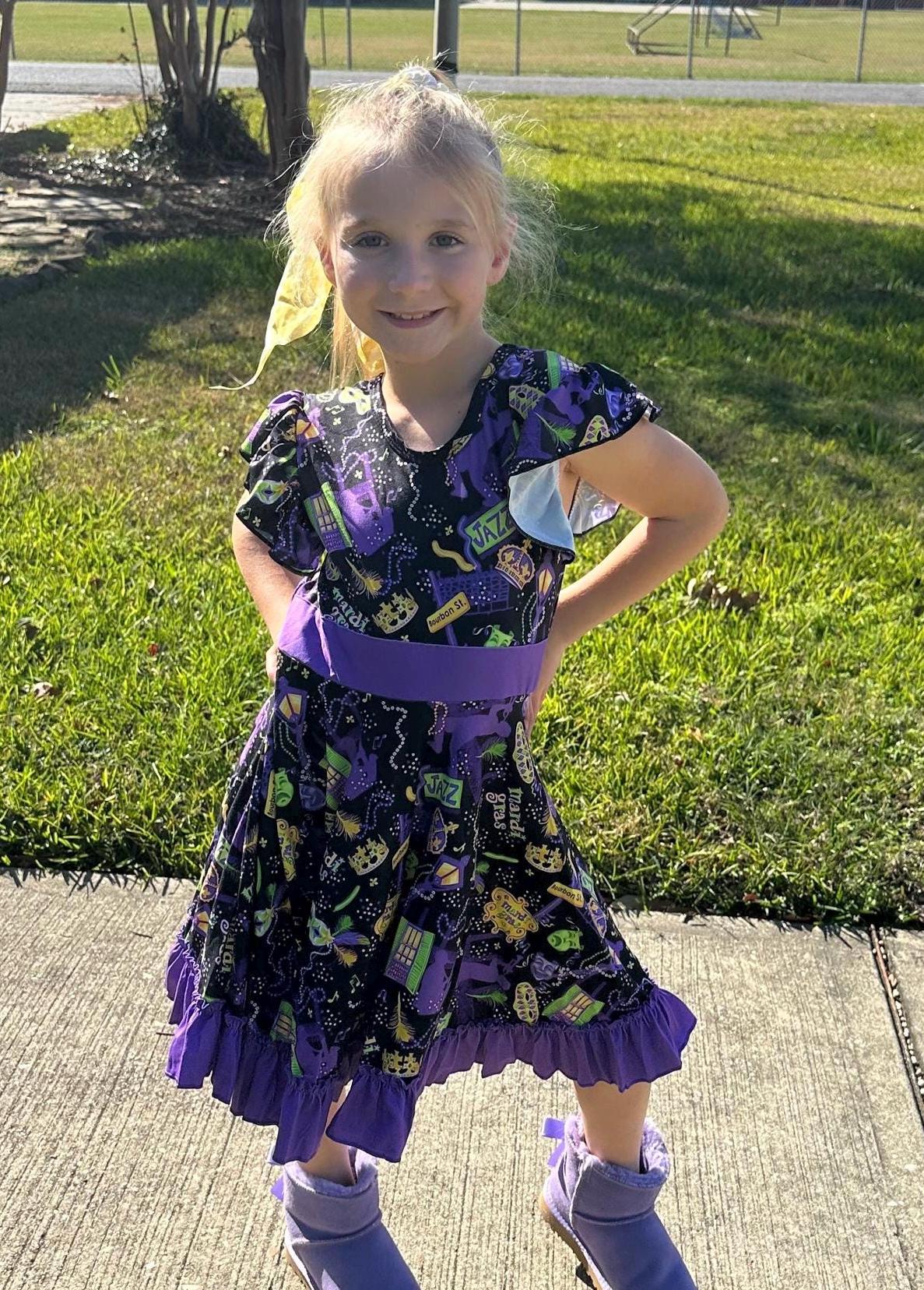 Mardi Gras Jazzy Bow Back Twirl Dress