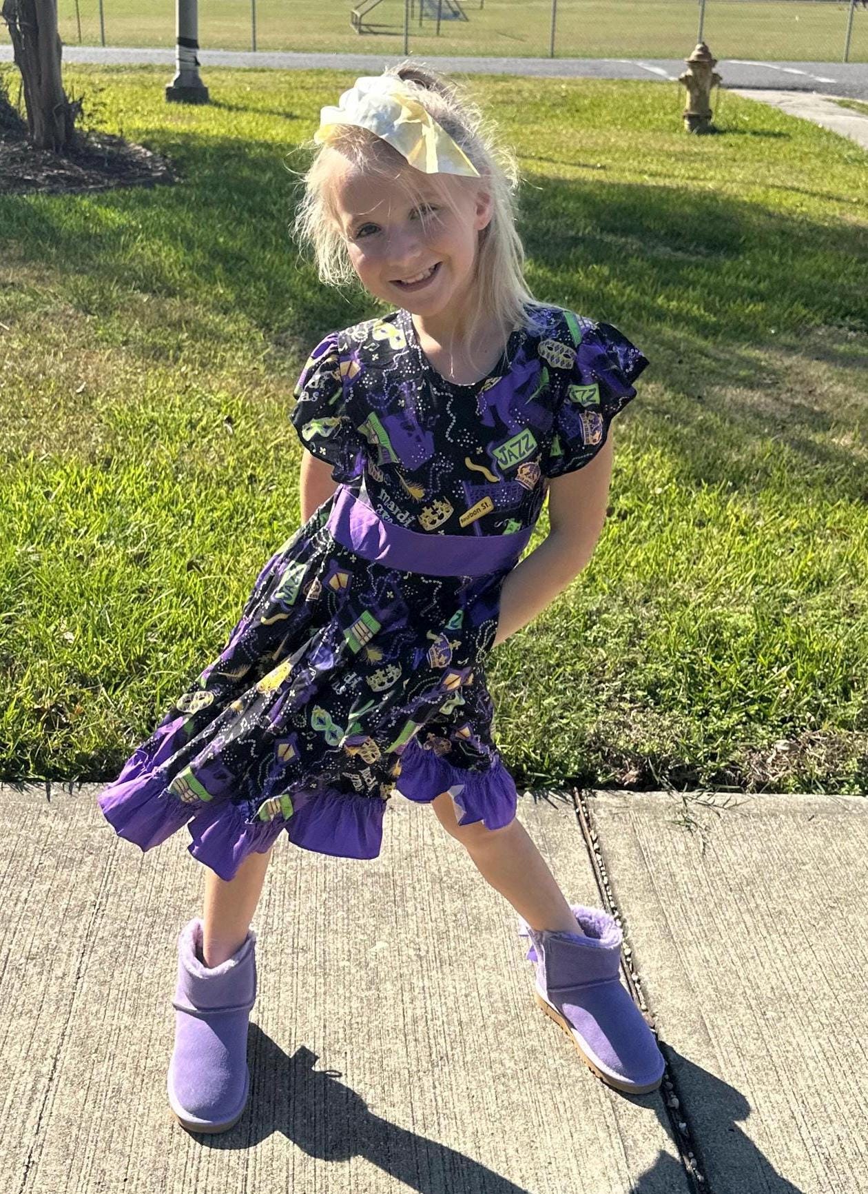 Mardi Gras Jazzy Bow Back Twirl Dress