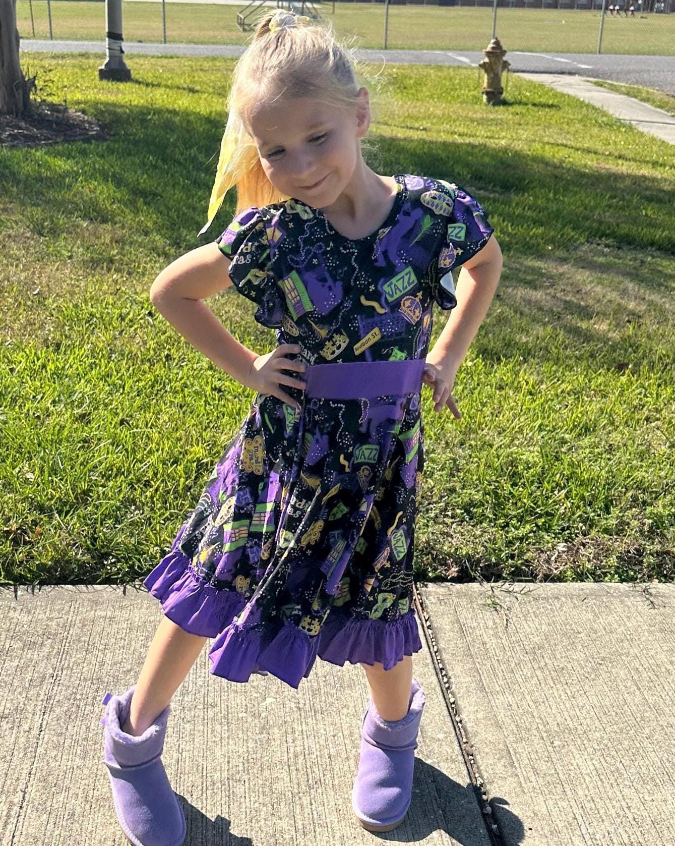 Mardi Gras Jazzy Bow Back Twirl Dress