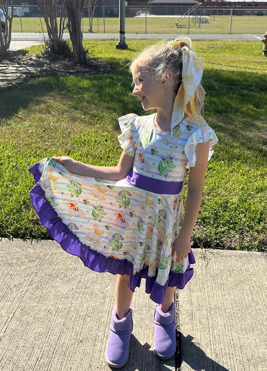 Mardi Gras Bow Back Twirl Dress