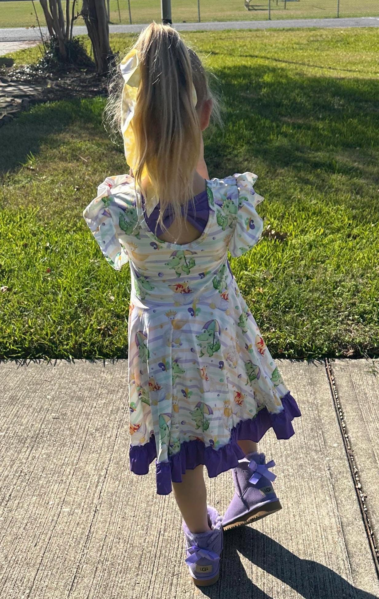 Mardi Gras Bow Back Twirl Dress