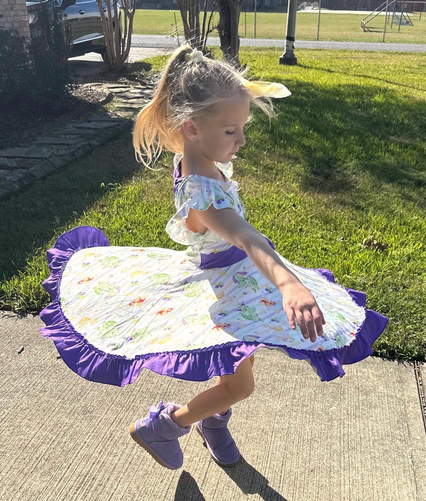 Mardi Gras Bow Back Twirl Dress