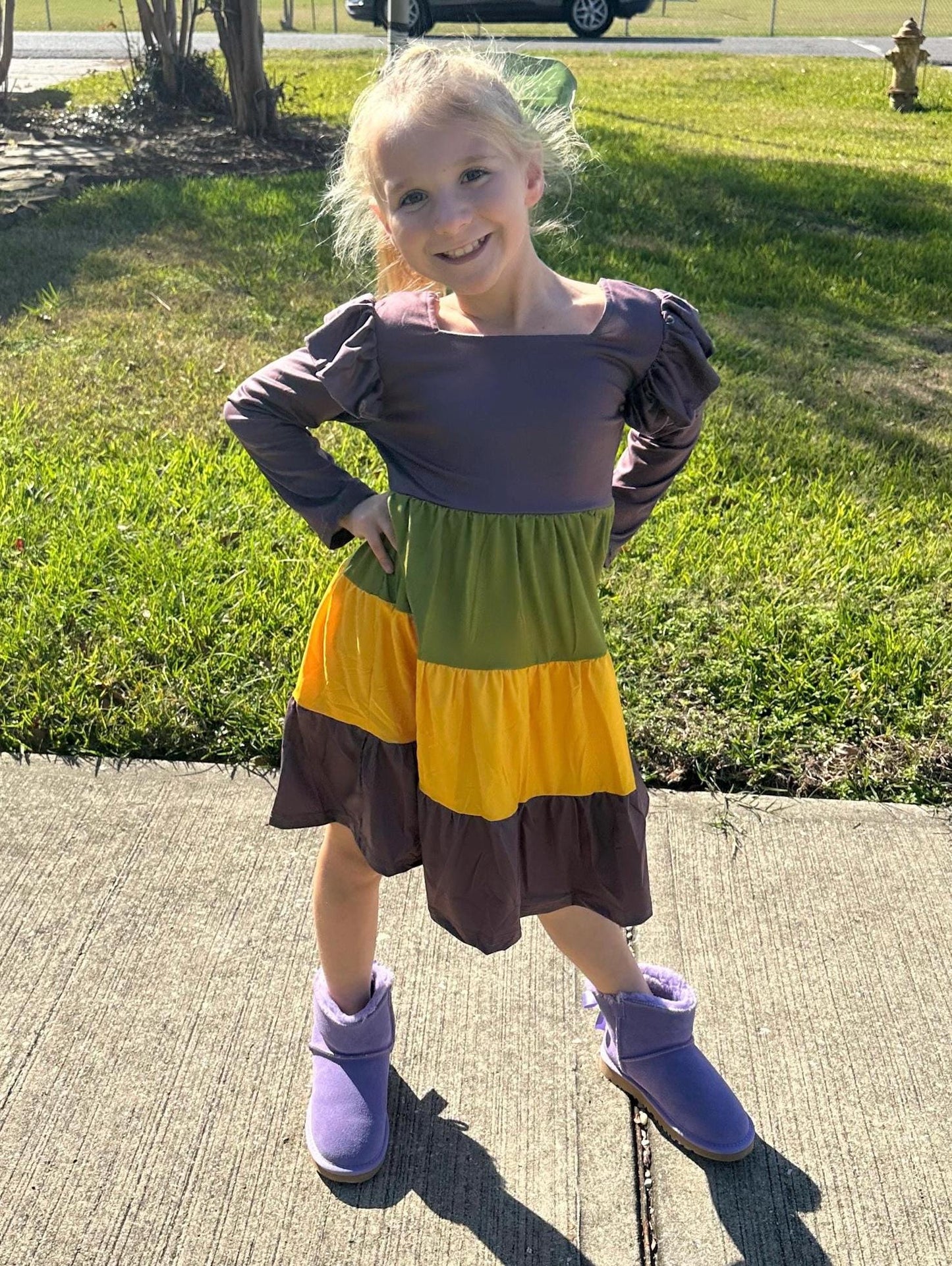 Mardi Gras ruffle stripe dress (adult and kids)