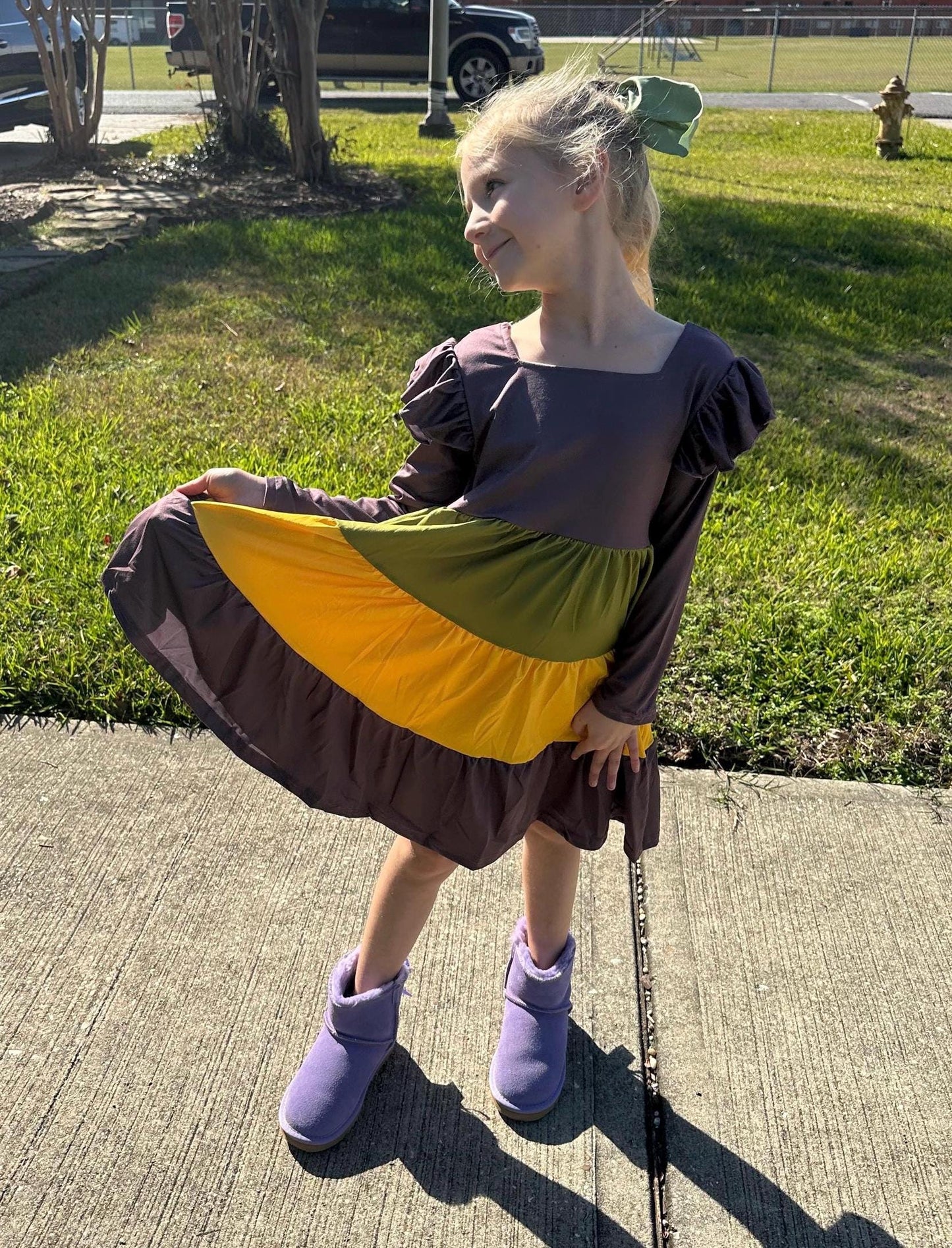 Mardi Gras ruffle stripe dress (adult and kids)