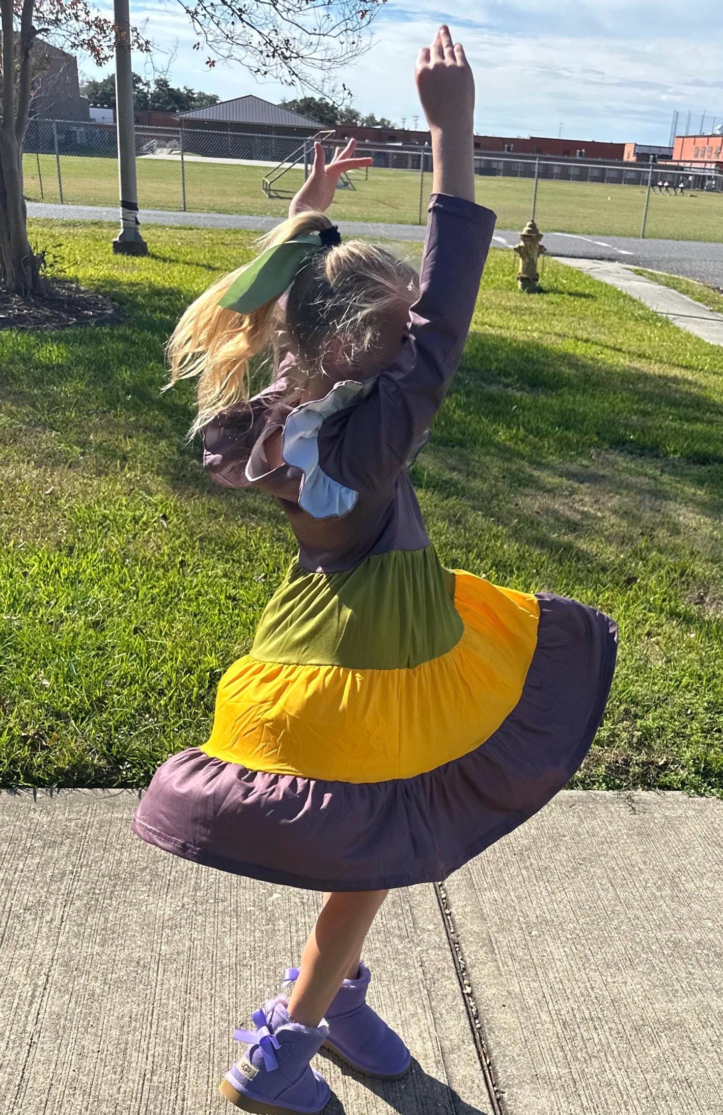 Mardi Gras ruffle stripe dress (adult and kids)