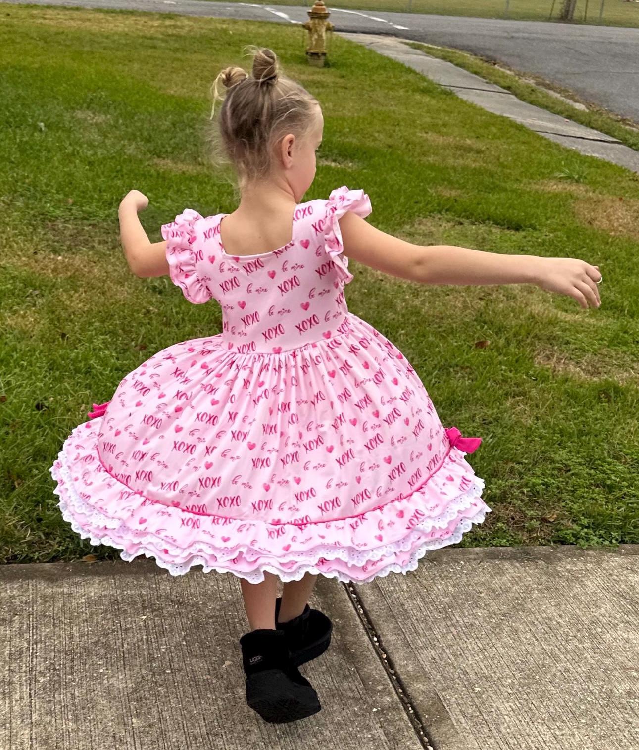 Valentines Day Ruffle and Lace Twirl Dress