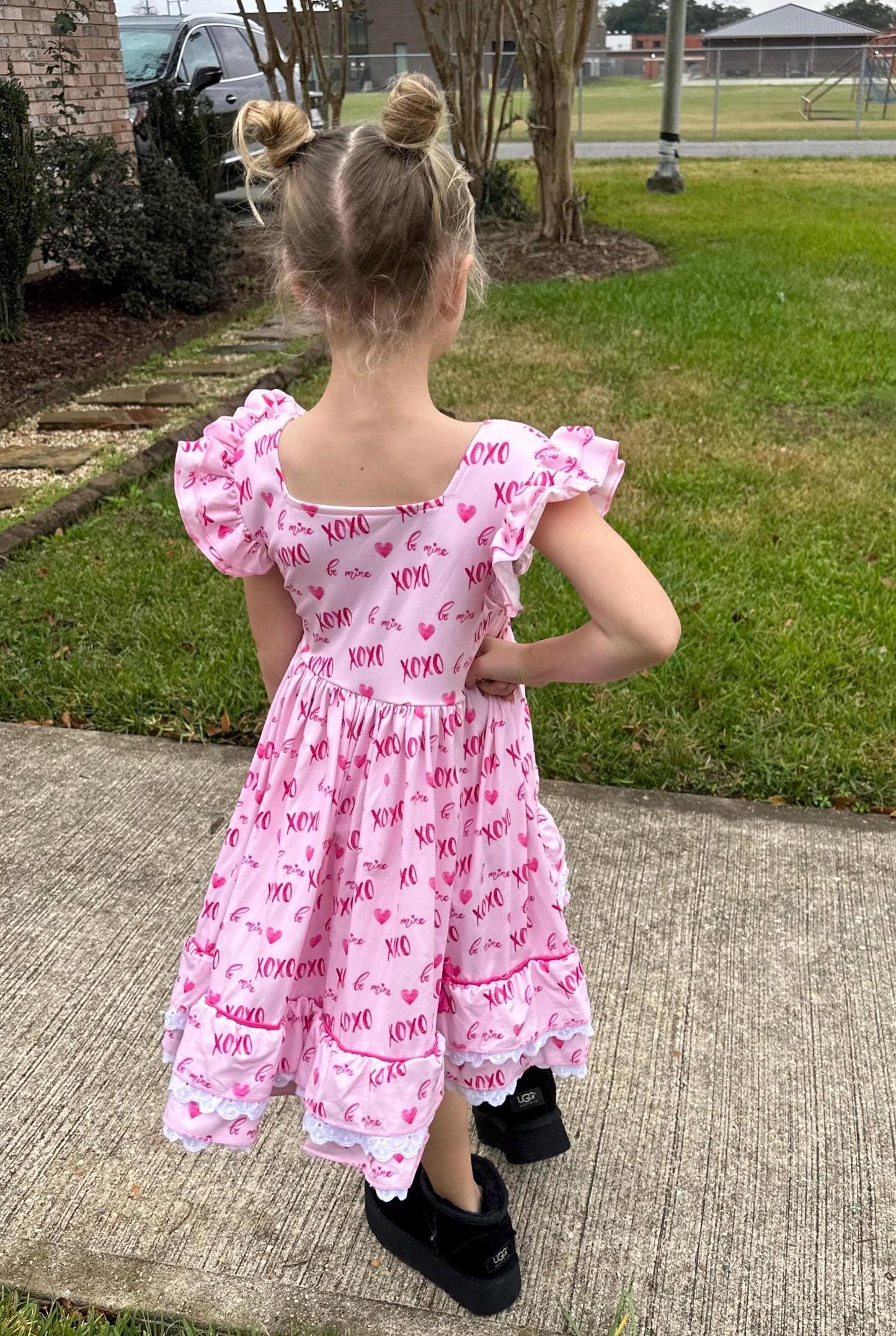Valentines Day Ruffle and Lace Twirl Dress